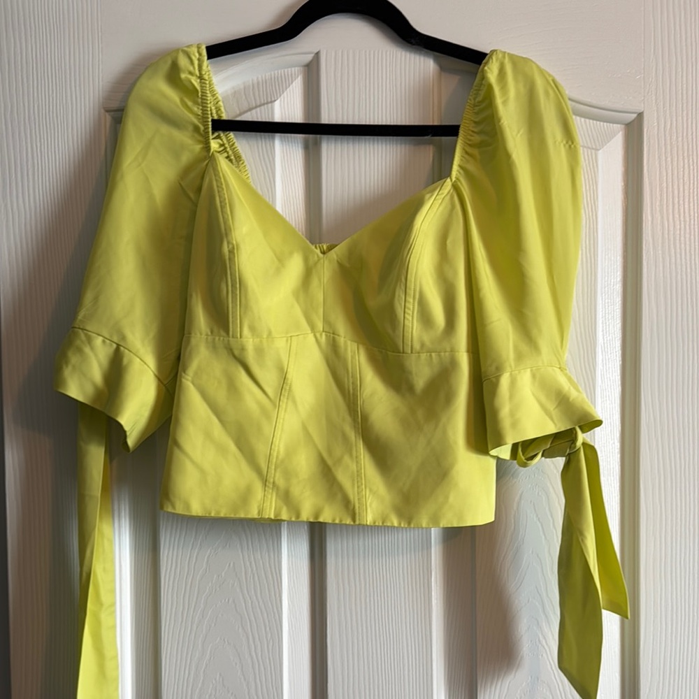 Express Neon Yellow Puff Sleeve Crop Top